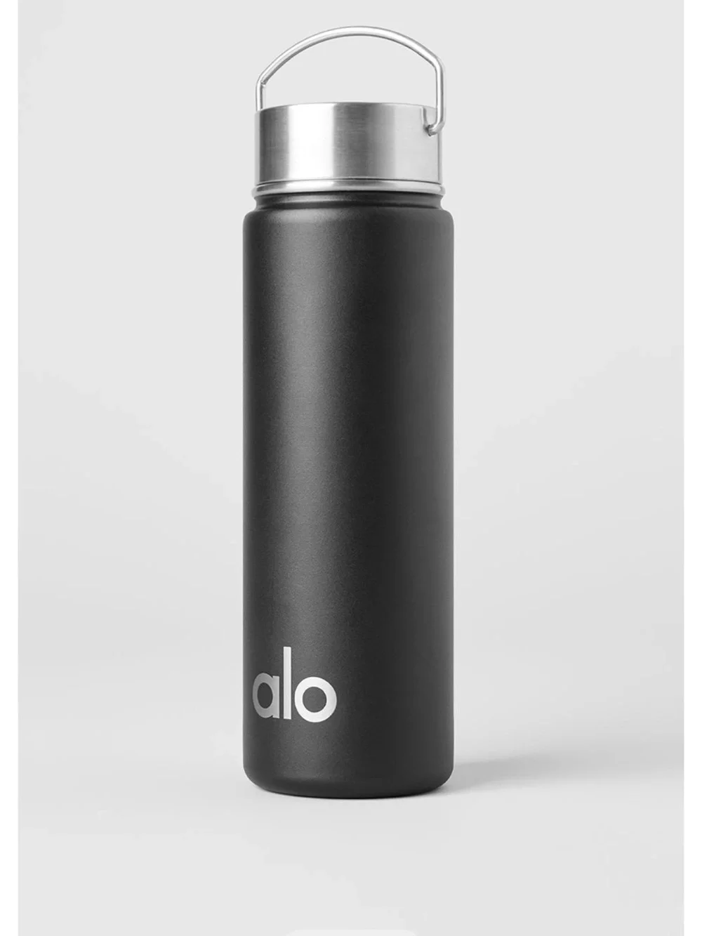 ALO Yoga Black Aluminum Water Bottle with Carry Handle NWT 24oz